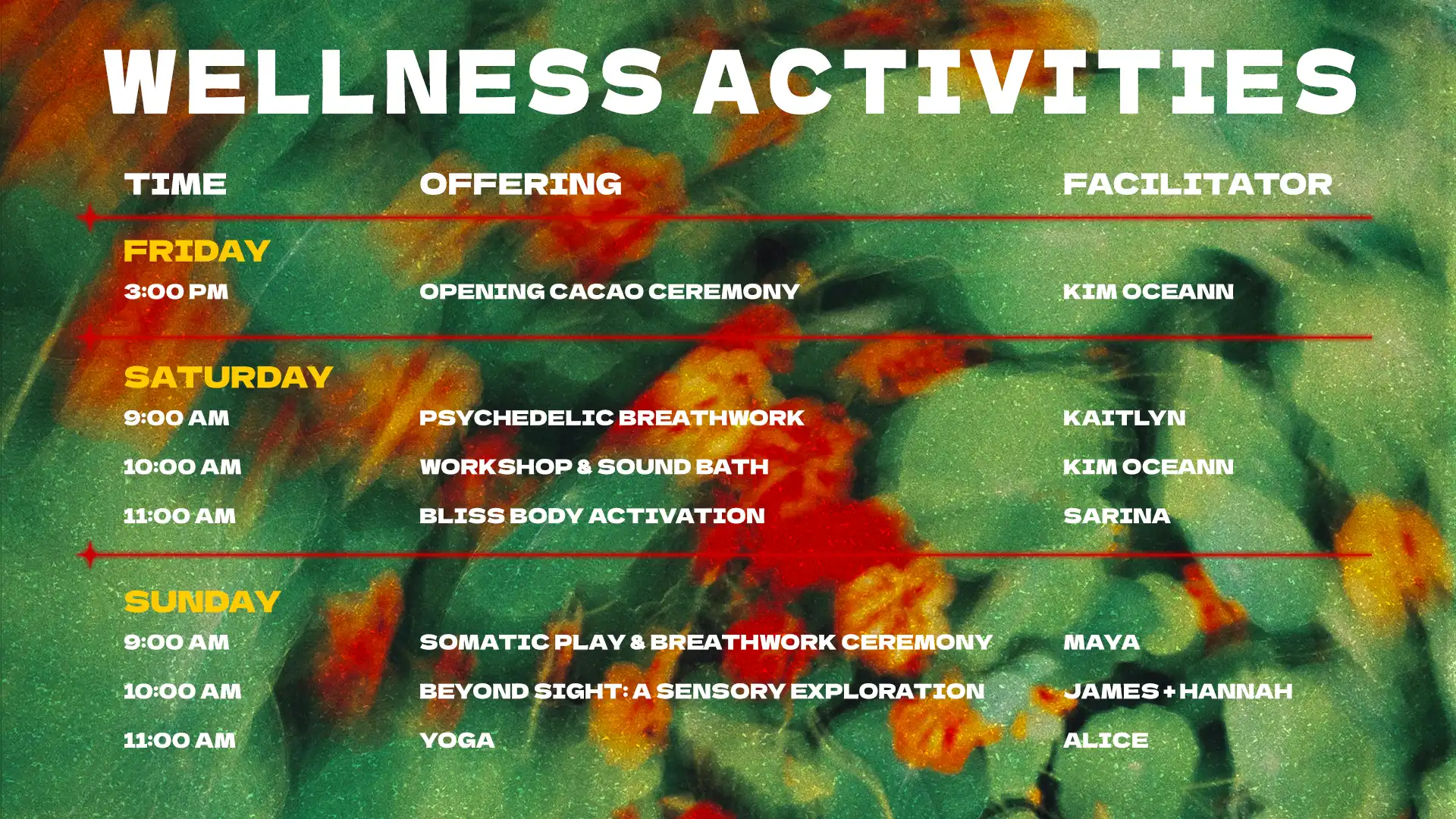 Wellness Activities Schedule